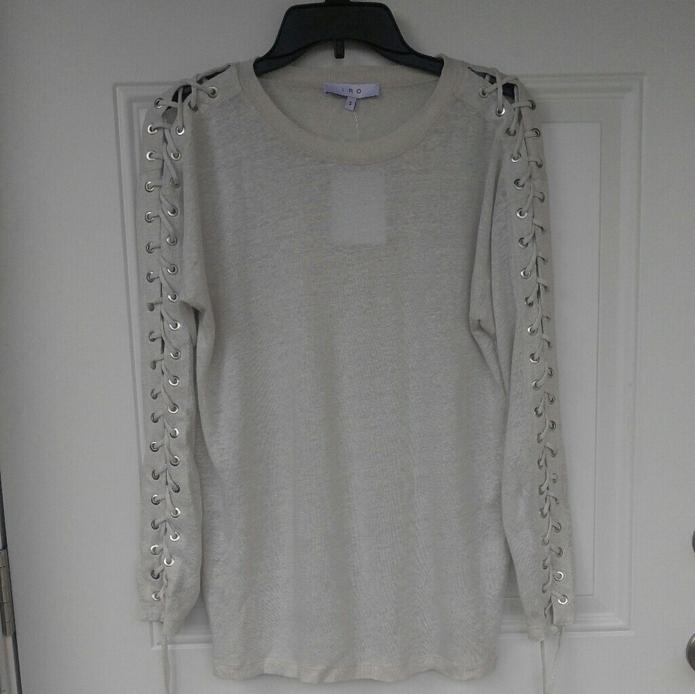 Lace up sleeve scoop neck top